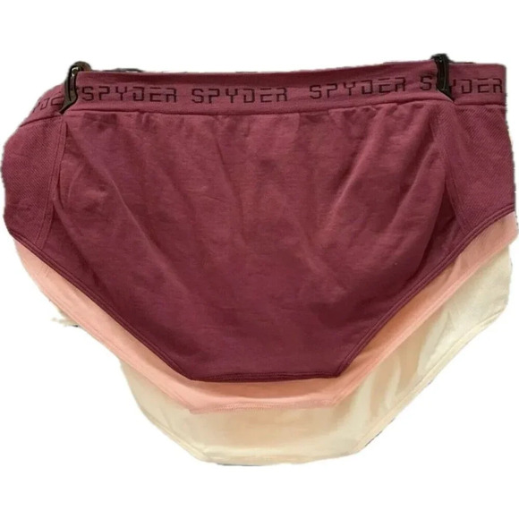 Spyder XL Maroon-Cream-Coral Logo Waistband Stretch Comfort Hipster Panties 3-Pk - Picture 3 of 5